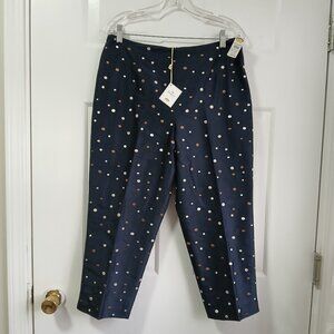 NWT Talbots Petites Embroidered Polka Dot 100% Silk Capri Cropped Pants Size 12
